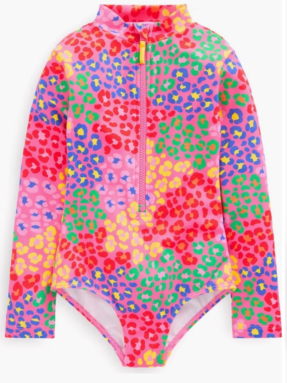 Mini BODEN Girls' Neon Leopard Print Long Sleeve Rash Guard Swimsuit size 7-8Y